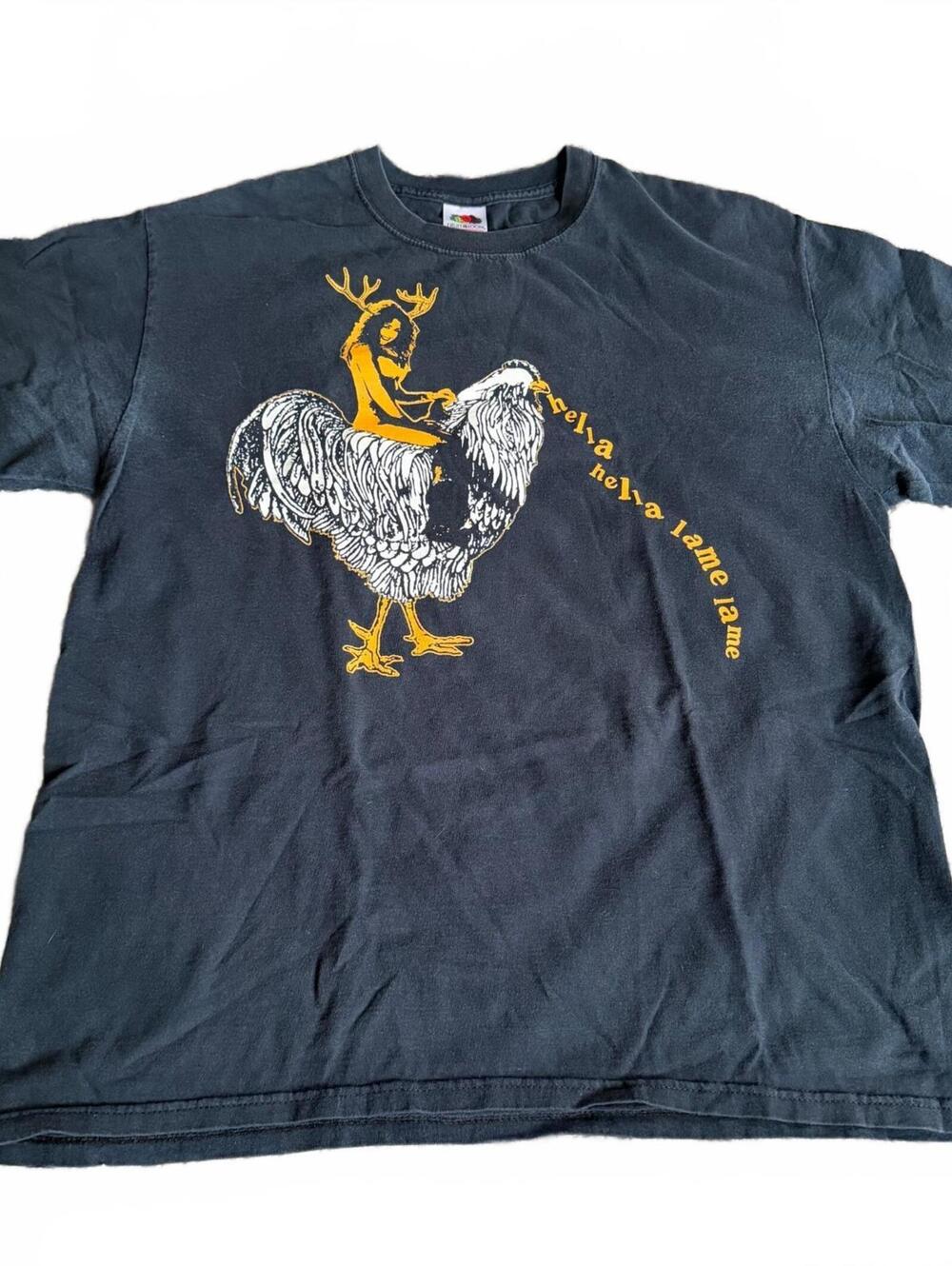 Vintage Fruit of the Loom Heavy Black Graphic T-Shirt Size Large Hella Lame